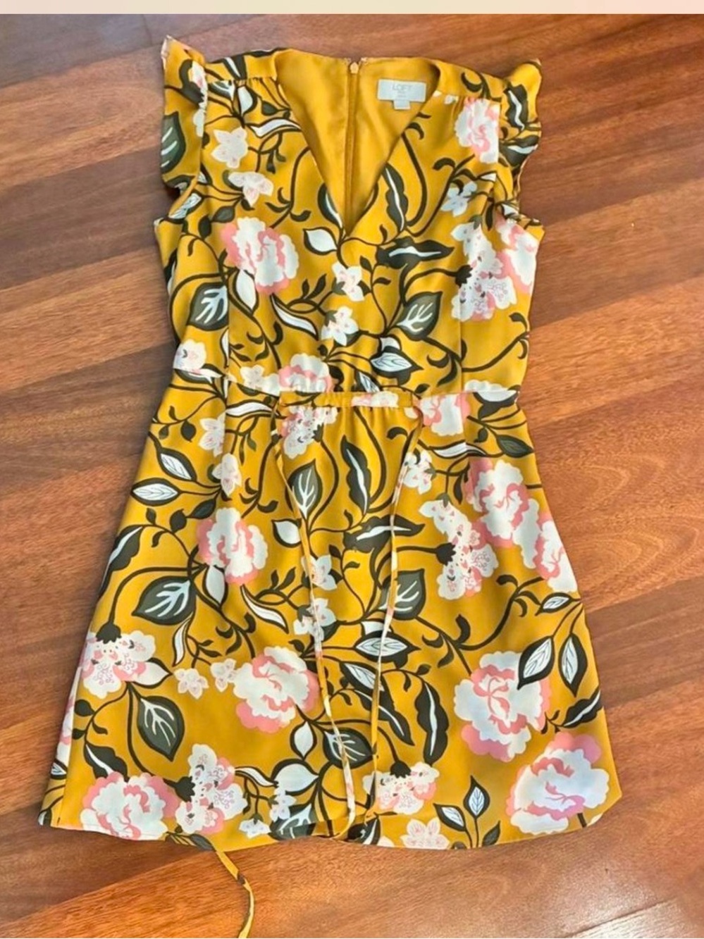LOFT Outlet Petite XXSP Mustard Floral Sleeveless V-Neck Dress